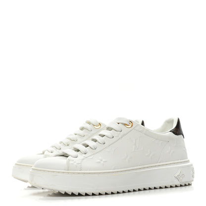 Louis Vuitton Lambskin Embossed Monogram Time Out Sneakers 37.5 White 3 of 10