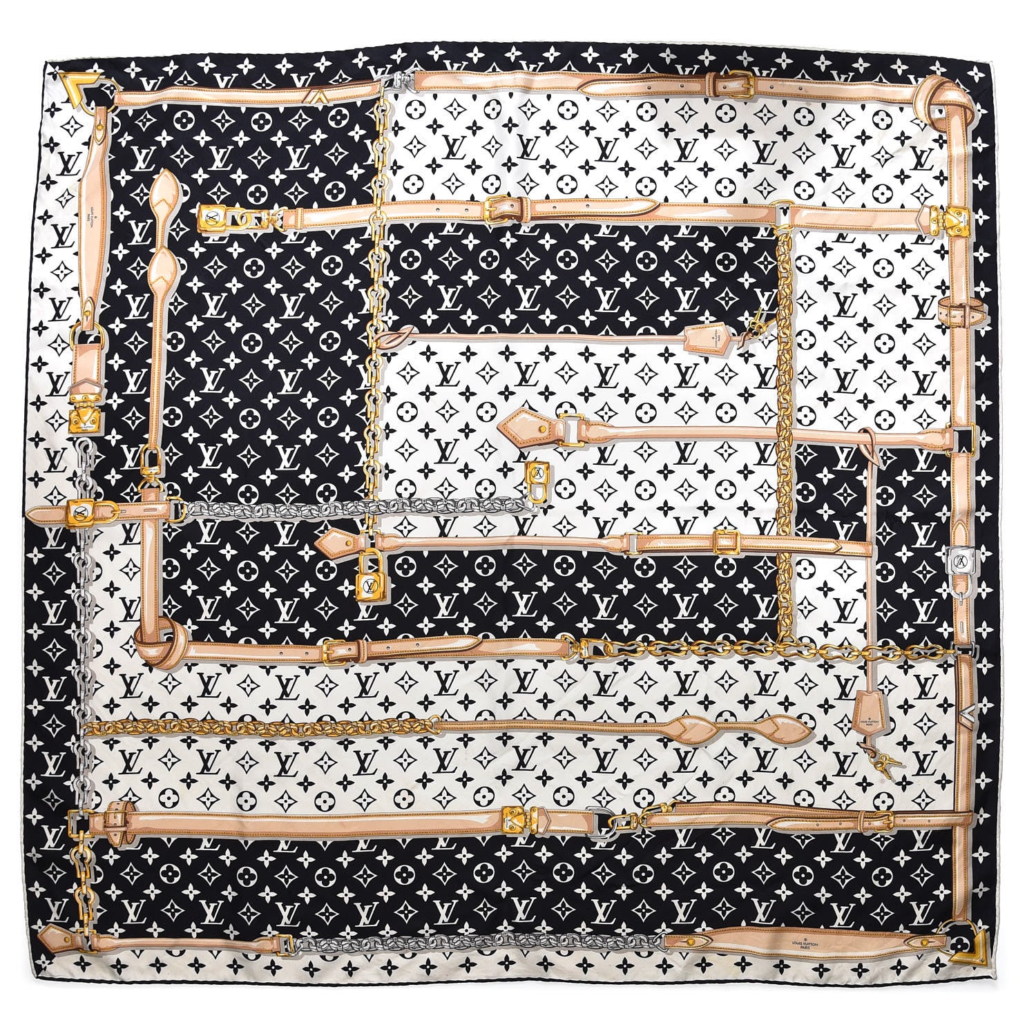 Louis Vuitton Silk Monogram Confidential Square Scarf Black 1 of 10