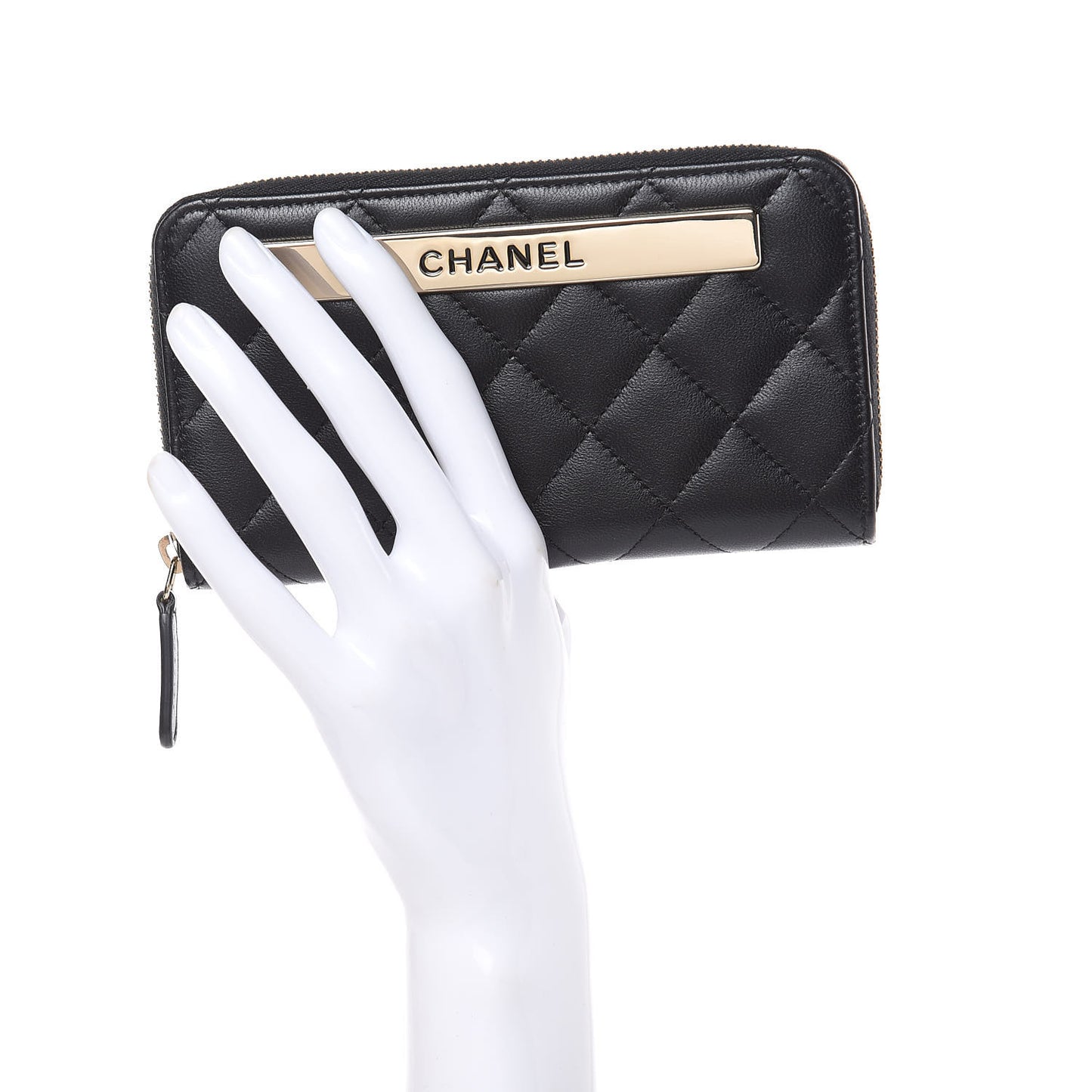 Lambskin Quilted Small Trendy CC Zip Around Wallet Black