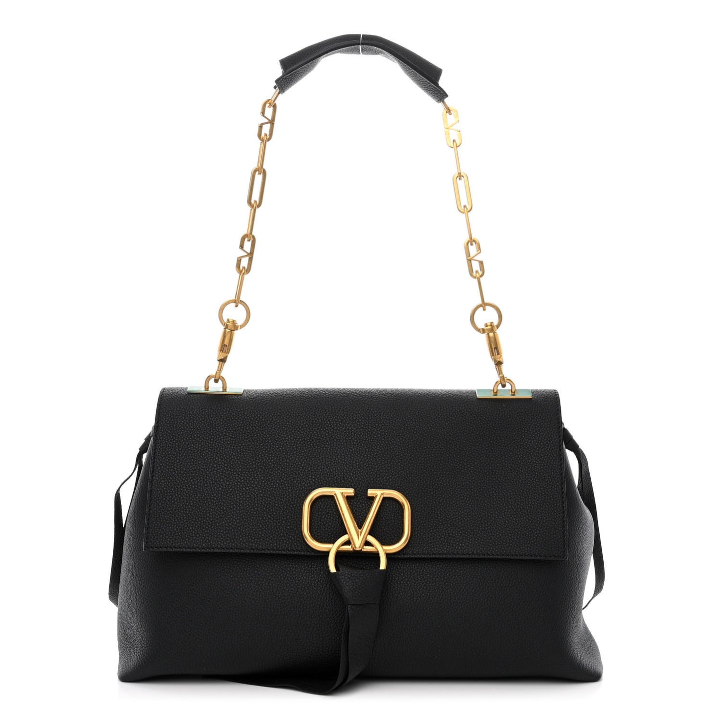 Pebbled Calfskin Medium VRing Chain Shoulder Bag Black