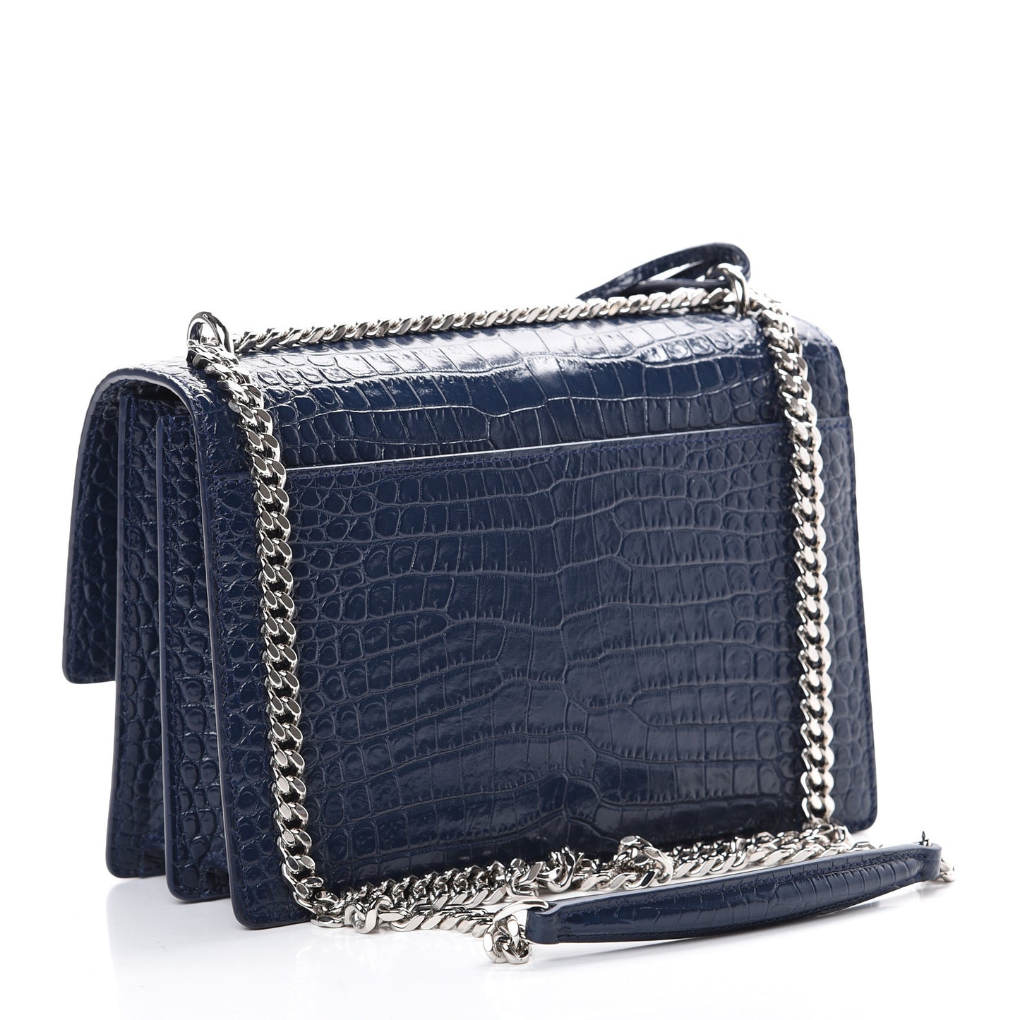 Calfskin Crocodile Embossed Medium Monogram Sunset Navy