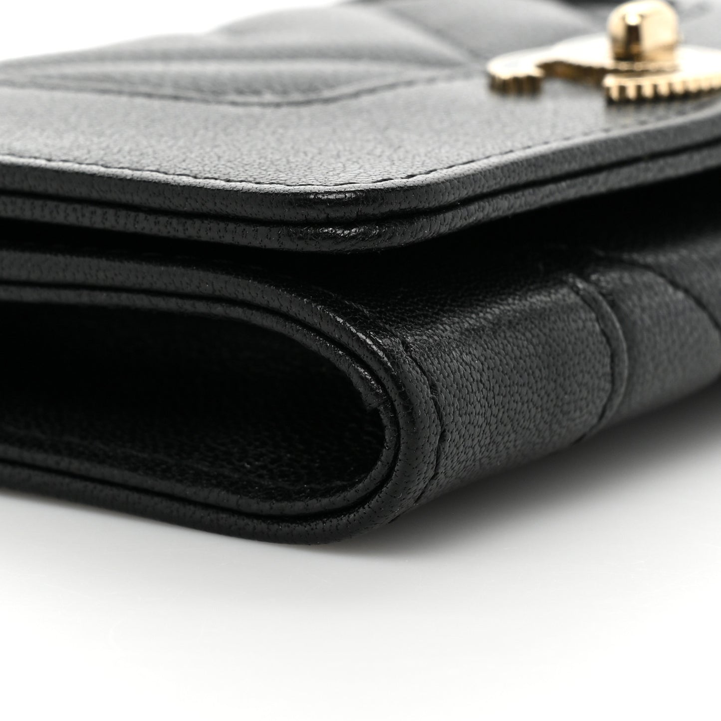 Sheepskin Chevron Quilted Vintage Mademoiselle Card Holder Black
