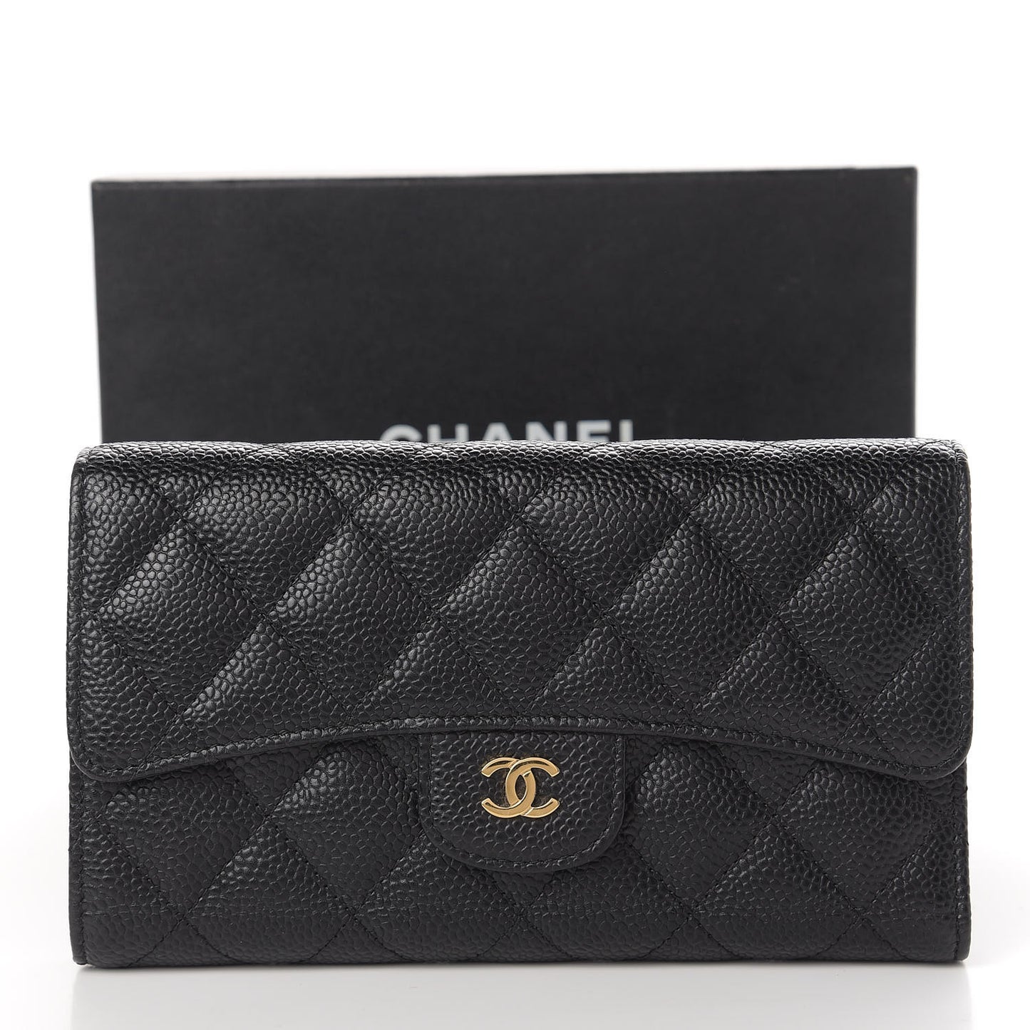 Caviar Quilted Large Flap Wallet Black