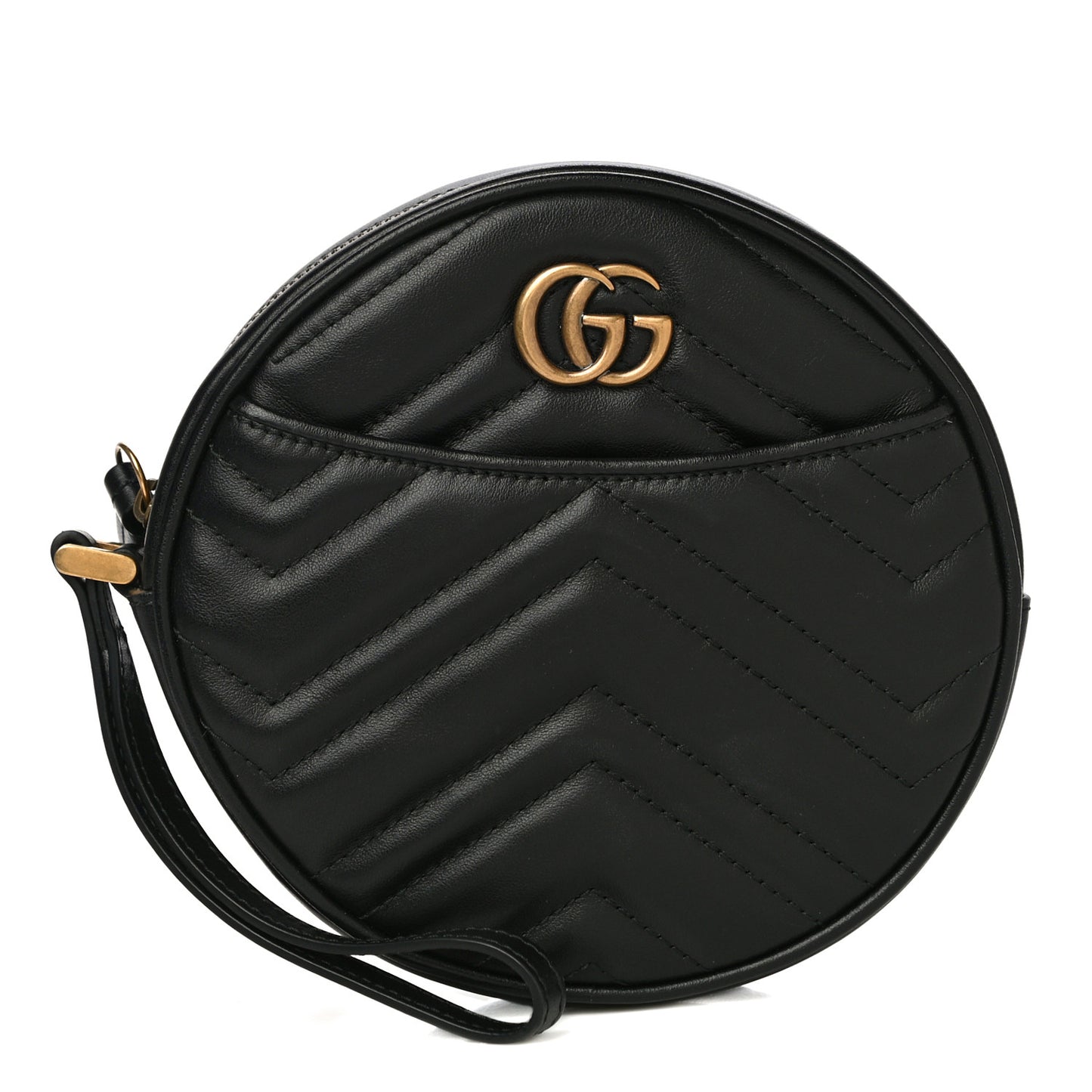 Calfskin Matelasse GG Marmont Round Wrist Wallet Black