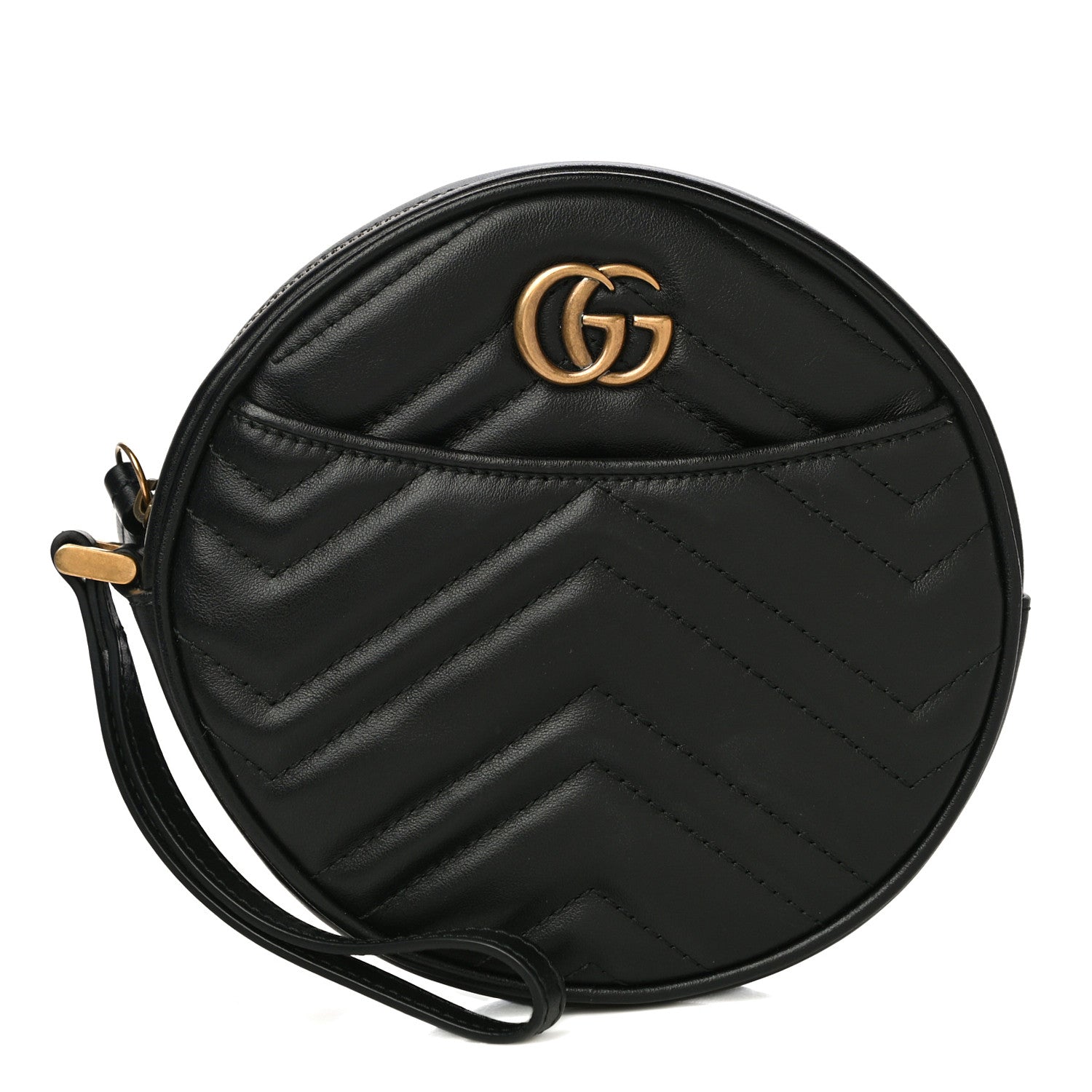 Gucci Calfskin Matelasse GG Marmont Round Wrist Wallet Black 1 of 10