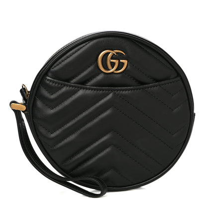 Gucci Calfskin Matelasse GG Marmont Round Wrist Wallet Black 1 of 10