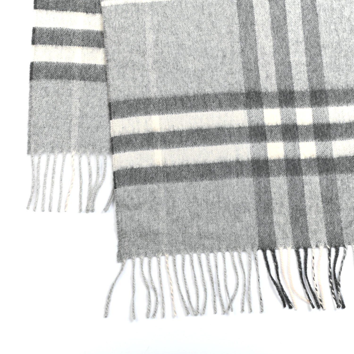 Burberry Cashmere Giant Check Fringe Scarf Pale Grey 4 of 4