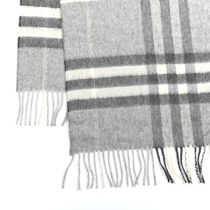 Burberry Cashmere Giant Check Fringe Scarf Pale Grey 4 of 4