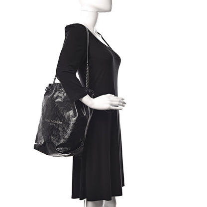 Saint Laurent Cracked Shiny Calfskin Teddy Drawstring Bag Black 2 of 9