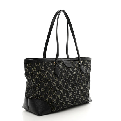 Gucci Jacquard Black Denim GG Monogram Medium Ophidia Shopping Tote Black Ivory 3 of 10