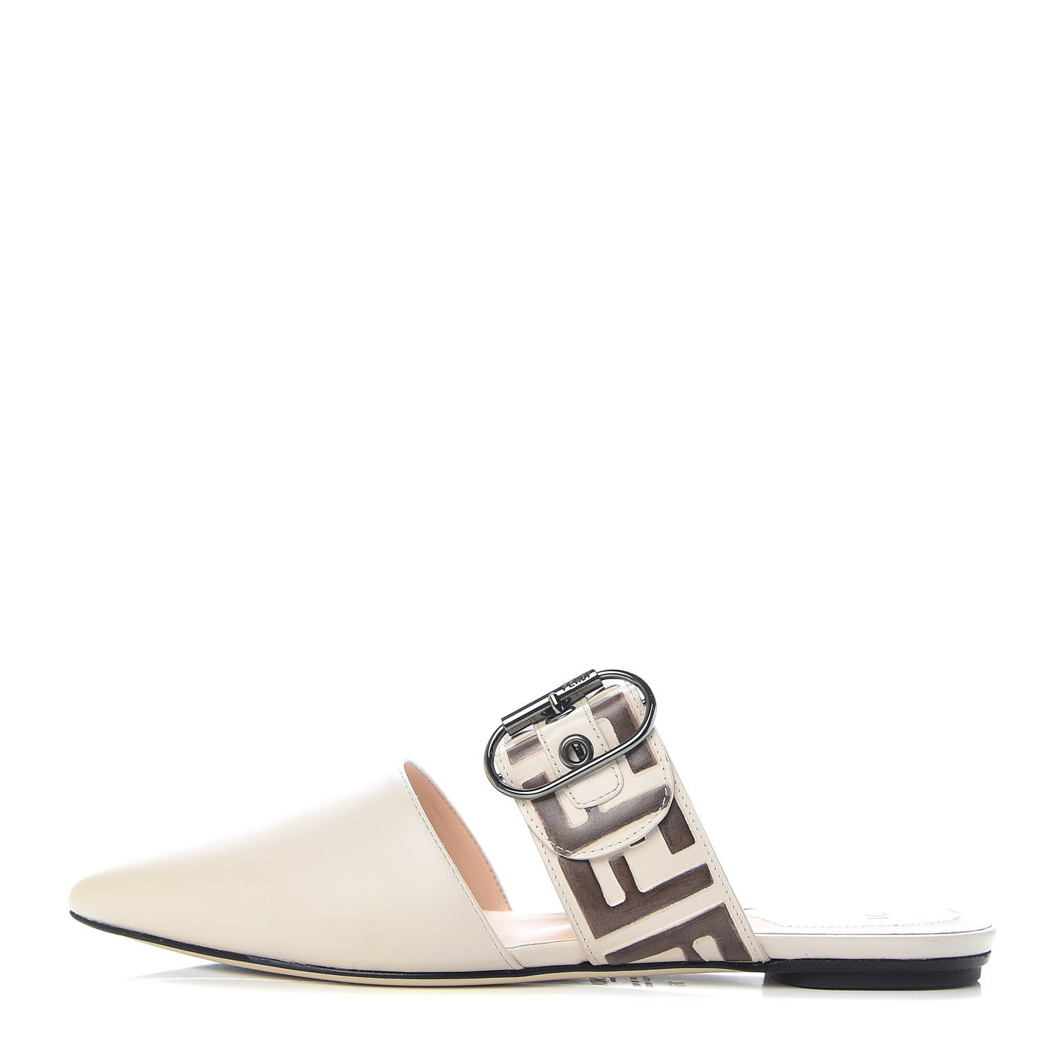 Fendi Vitello FF Embossed Buckle Flat Mules 36 Camelia Moresco 1 of 8