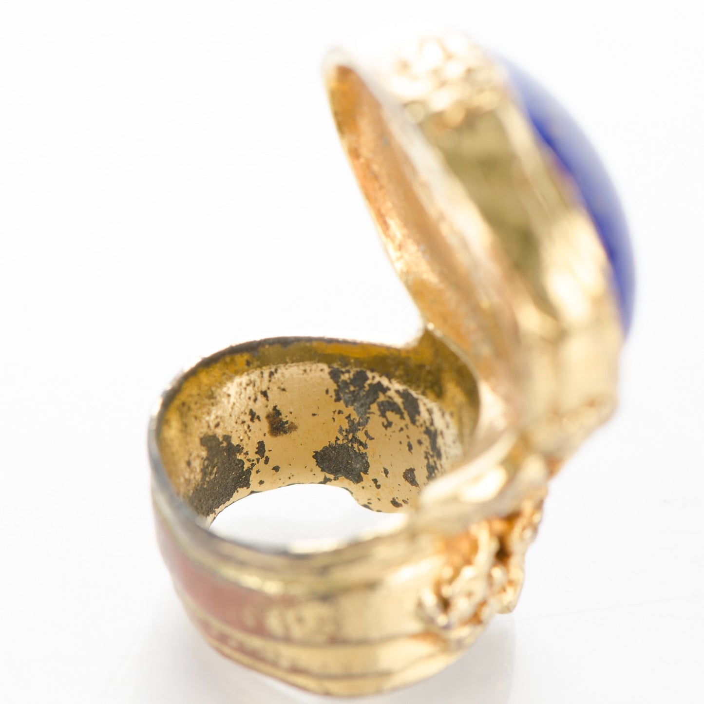 Glass Cabochon Arty Ovale Ring 7 Gold Lapis