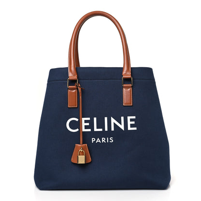Celine Canvas Calfskin Horizontal Cabas Navy Tan 1 of 8