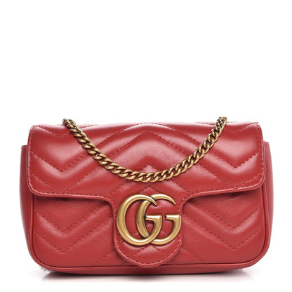 Gucci Calfskin Matelasse Super Mini GG Marmont Shoulder Bag Hibiscus Red 1 of 8