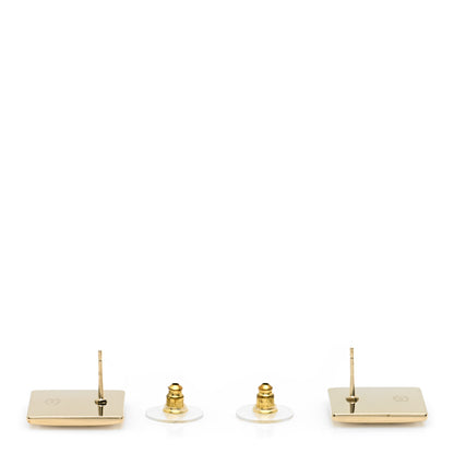 Chanel Metal Enamel CC Square Earrings Gold Black White 3 of 4