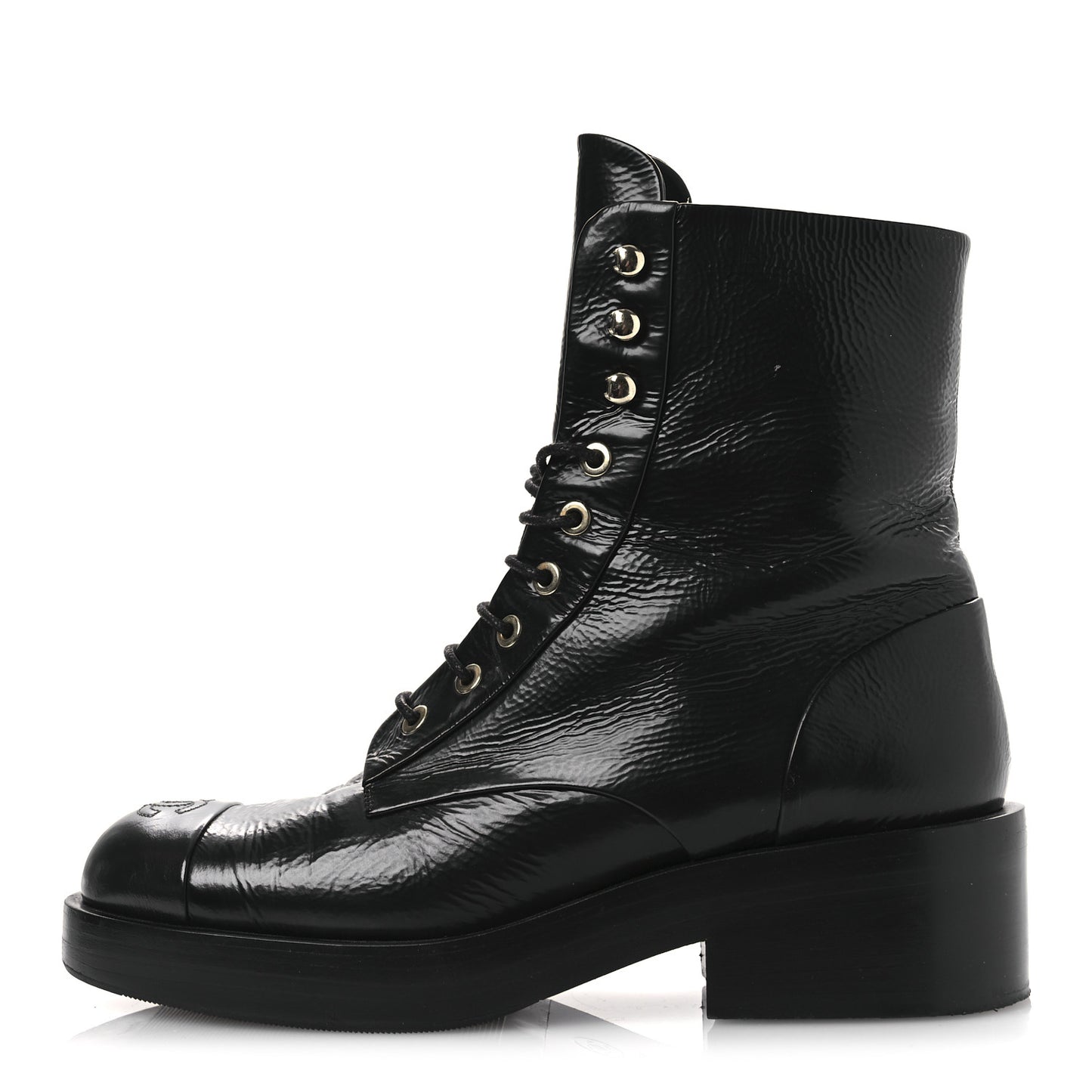 Shiny Goatskin Cap Toe Combat Boots 39.5 Black
