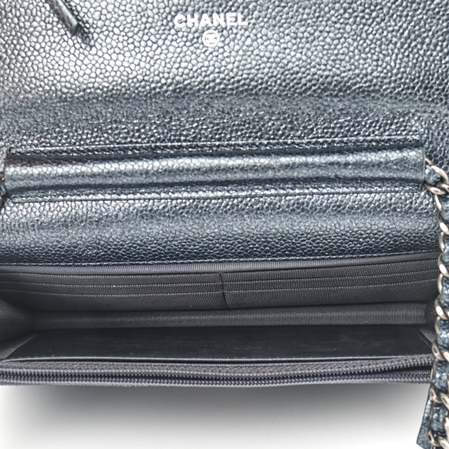Chanel Metallic Caviar Quilted Wallet On Chain WOC Charcoal 5 of 11
