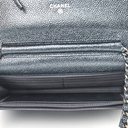 Chanel Metallic Caviar Quilted Wallet On Chain WOC Charcoal 5 of 11