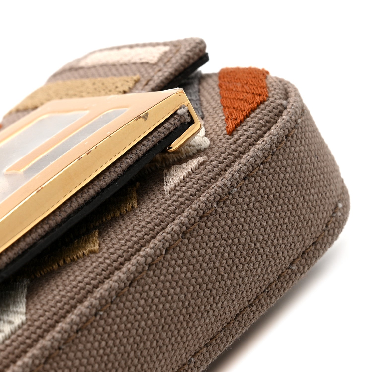 Fendi Canvas Vitello King FF Embroidered Nano Maxi Buckle Baguette Charm Tartufo Ebano 11 of 12