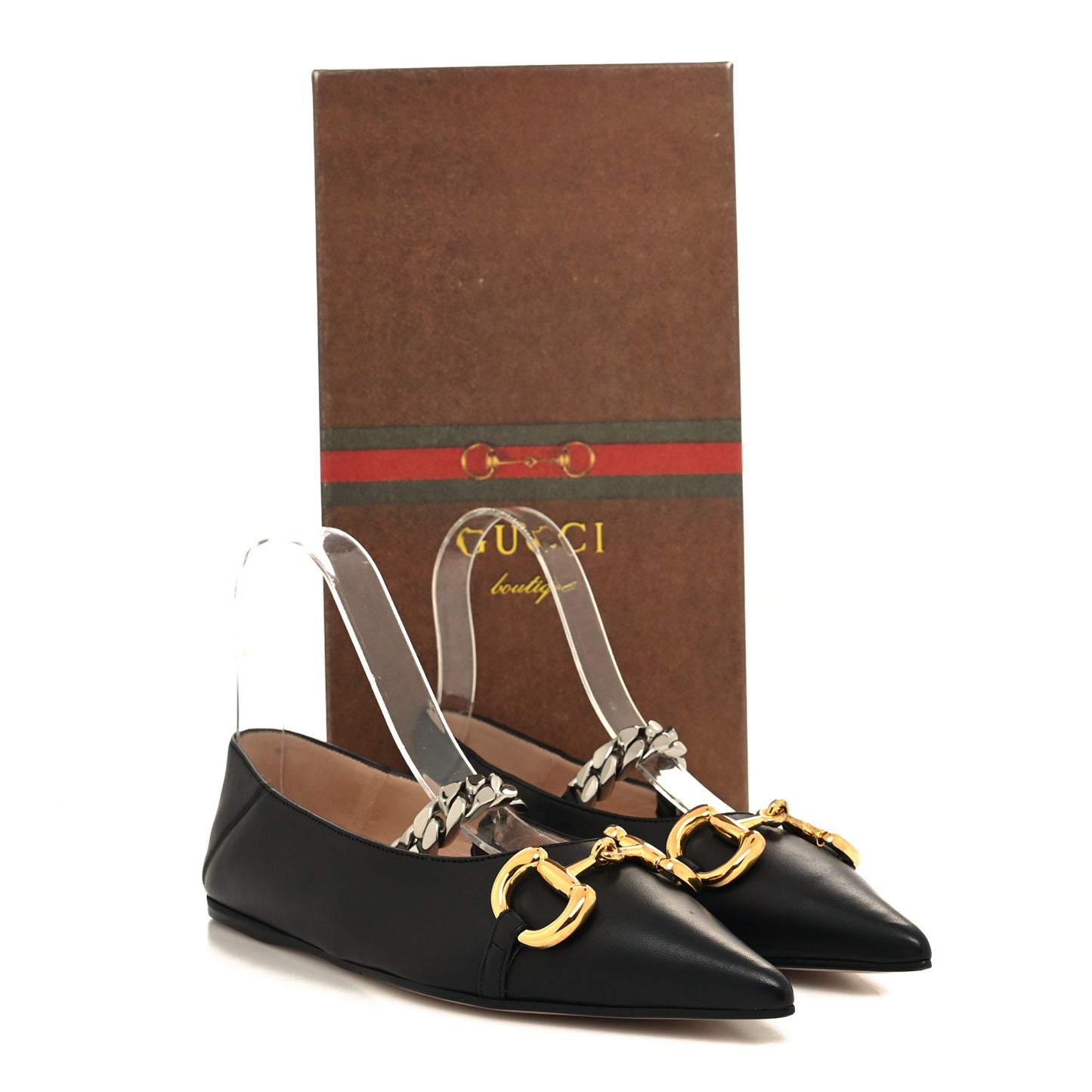 Nappa Lumiere Deva Horsebit Chain Embellished Flats 36 Black