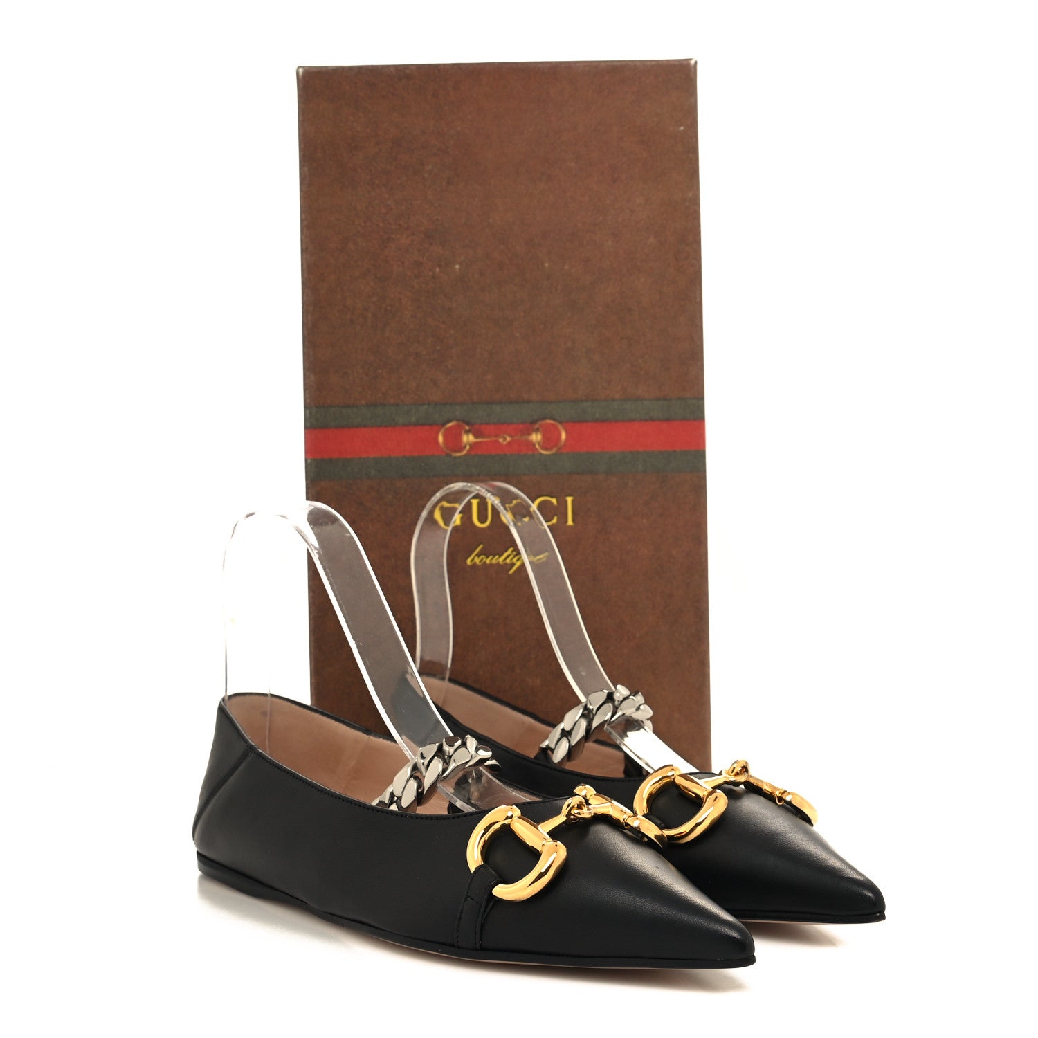 Gucci Nappa Lumiere Deva Horsebit Chain Embellished Flats 36 Black 9 of 9