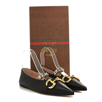 Gucci Nappa Lumiere Deva Horsebit Chain Embellished Flats 36 Black 9 of 9