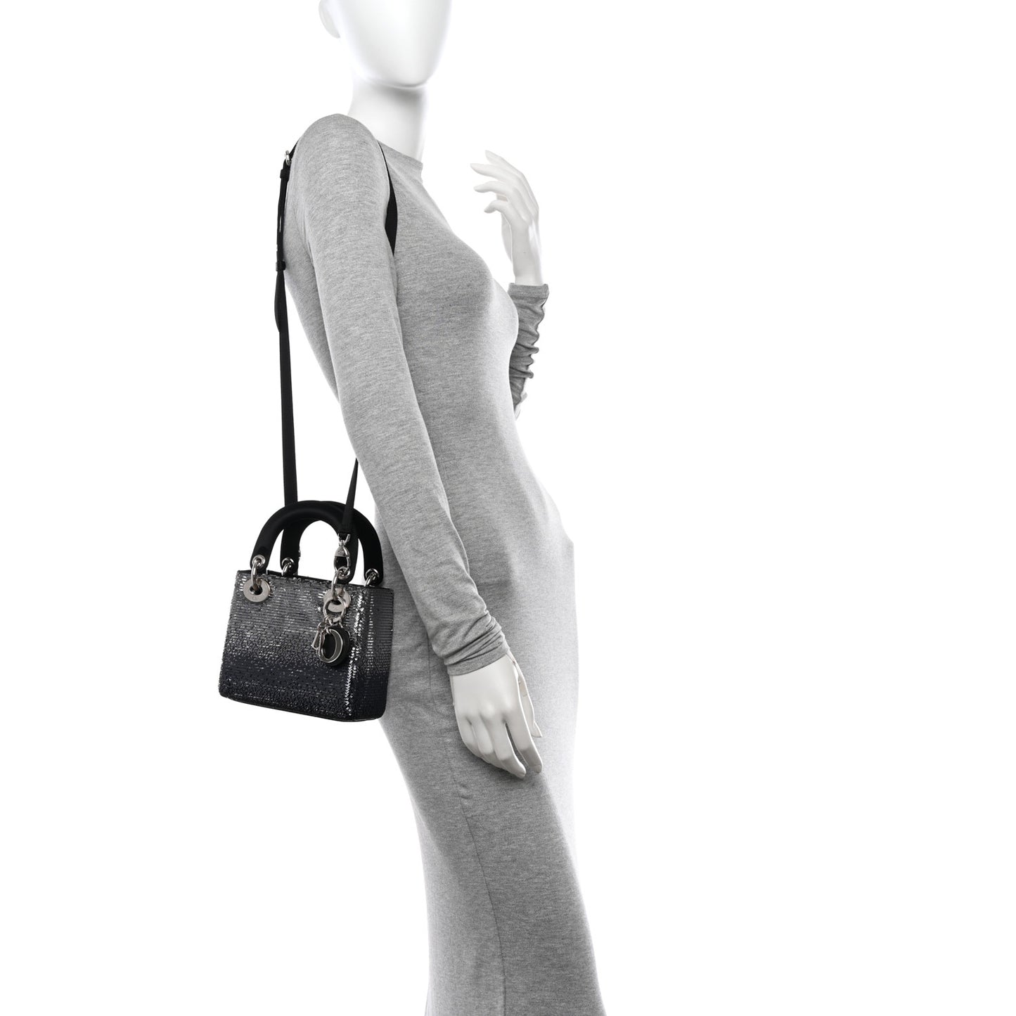 Satin Sequin Gradient Mini Lady Dior Black Silver