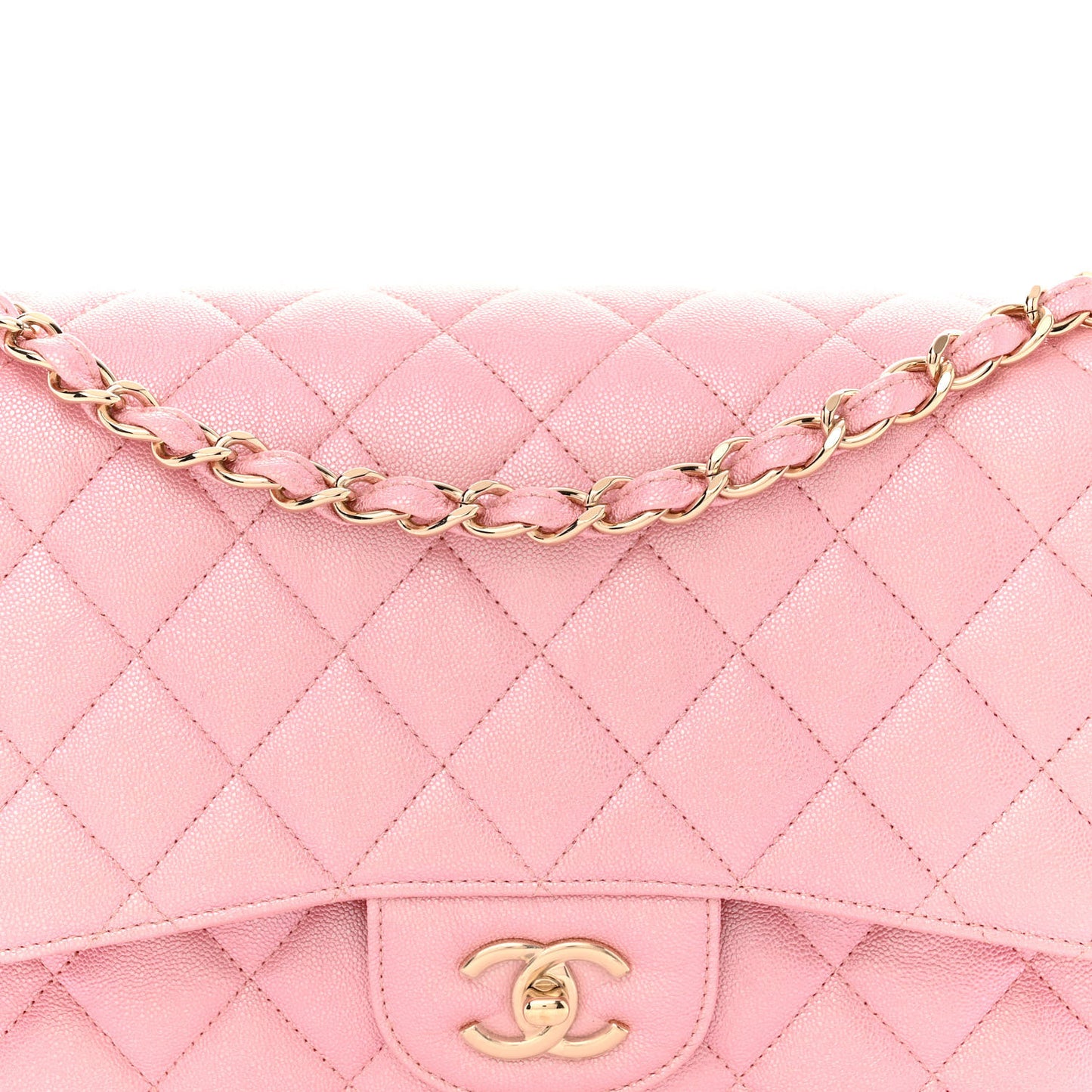 Iridescent Caviar Quilted Jumbo Double Flap Rose Pink