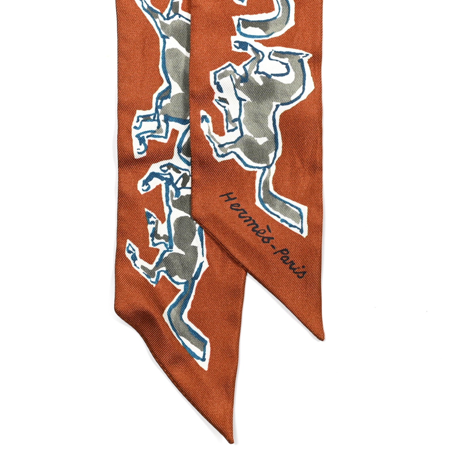 Hermes Silk Chevaux En Liberte Twilly Caramel Kaki White 2 of 6