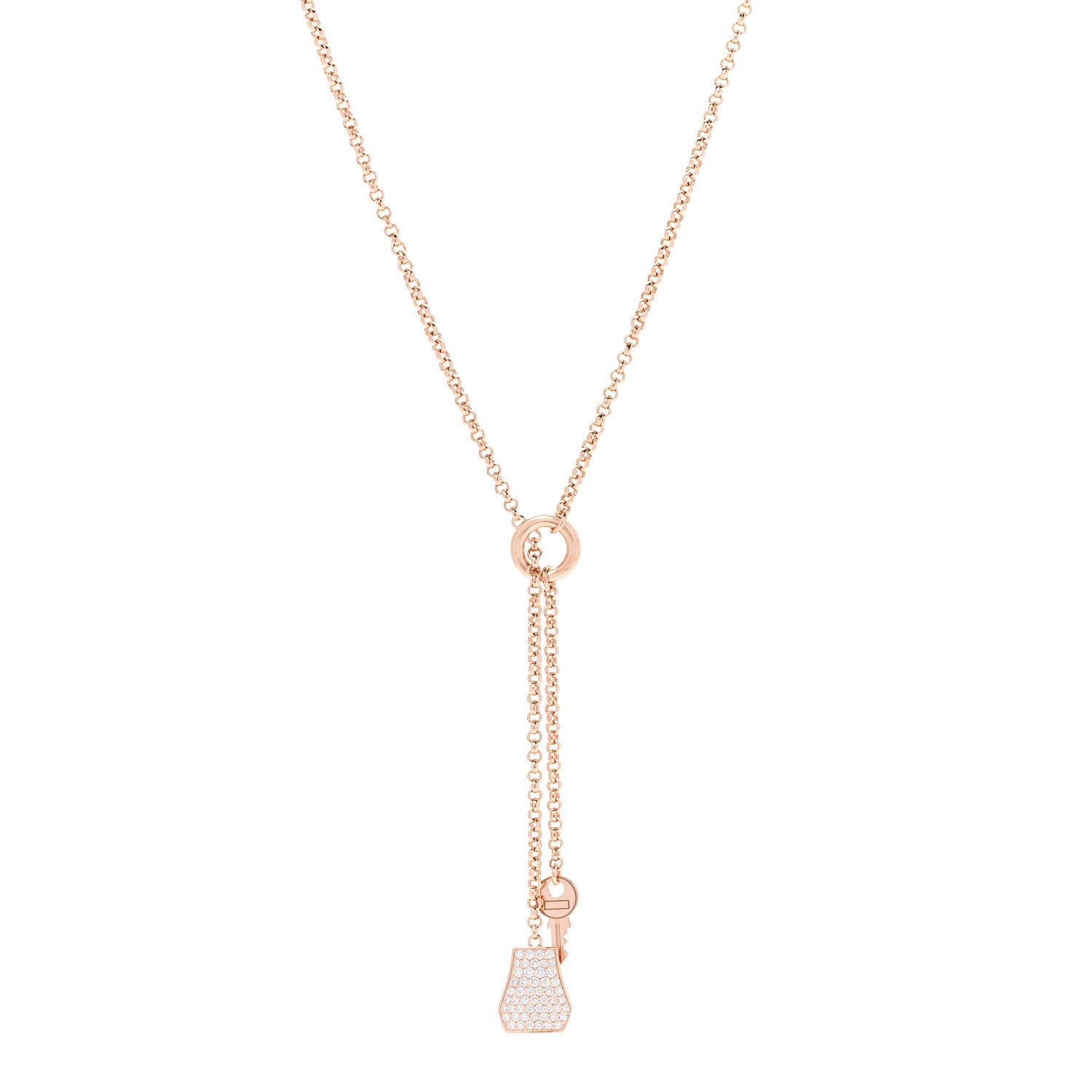 Hermes 18K Rose Gold Diamond PM Kelly Clochette Necklace 1 of 5