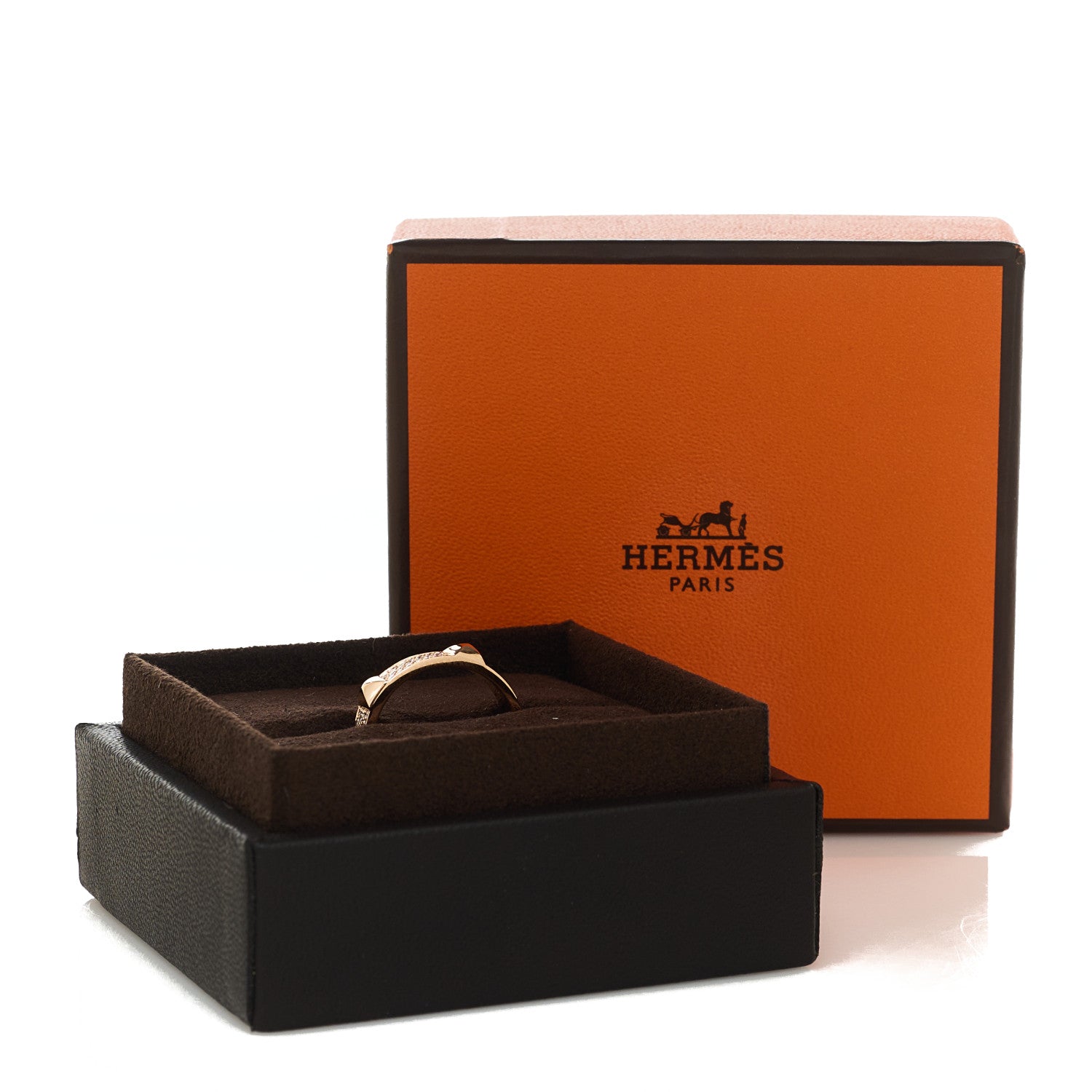 Hermes 18K Rose Gold Diamond Clou D'H Ring 54 6.75 5 of 5