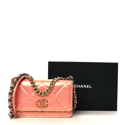 Chanel Iridescent Calfskin Quilted Chanel 19 Wallet On Chain WOC Pink 12 of 12