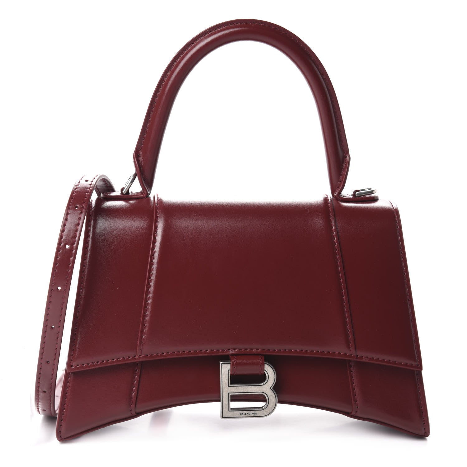 Balenciaga Shiny Box Calfskin Small Hourglass Top Handle Bag Dark Red 1 of 9