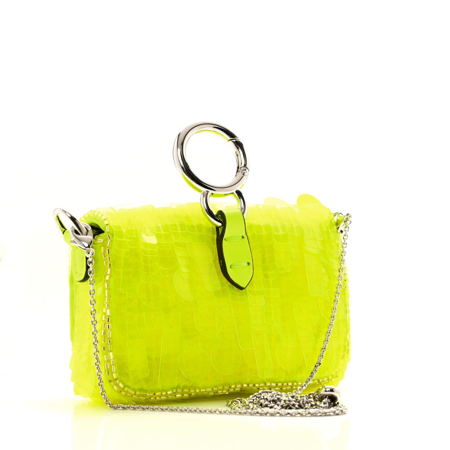 Transparent Paillettes Vitello King Nano Maxi Buckle Baguette Charm Yellow Fluo