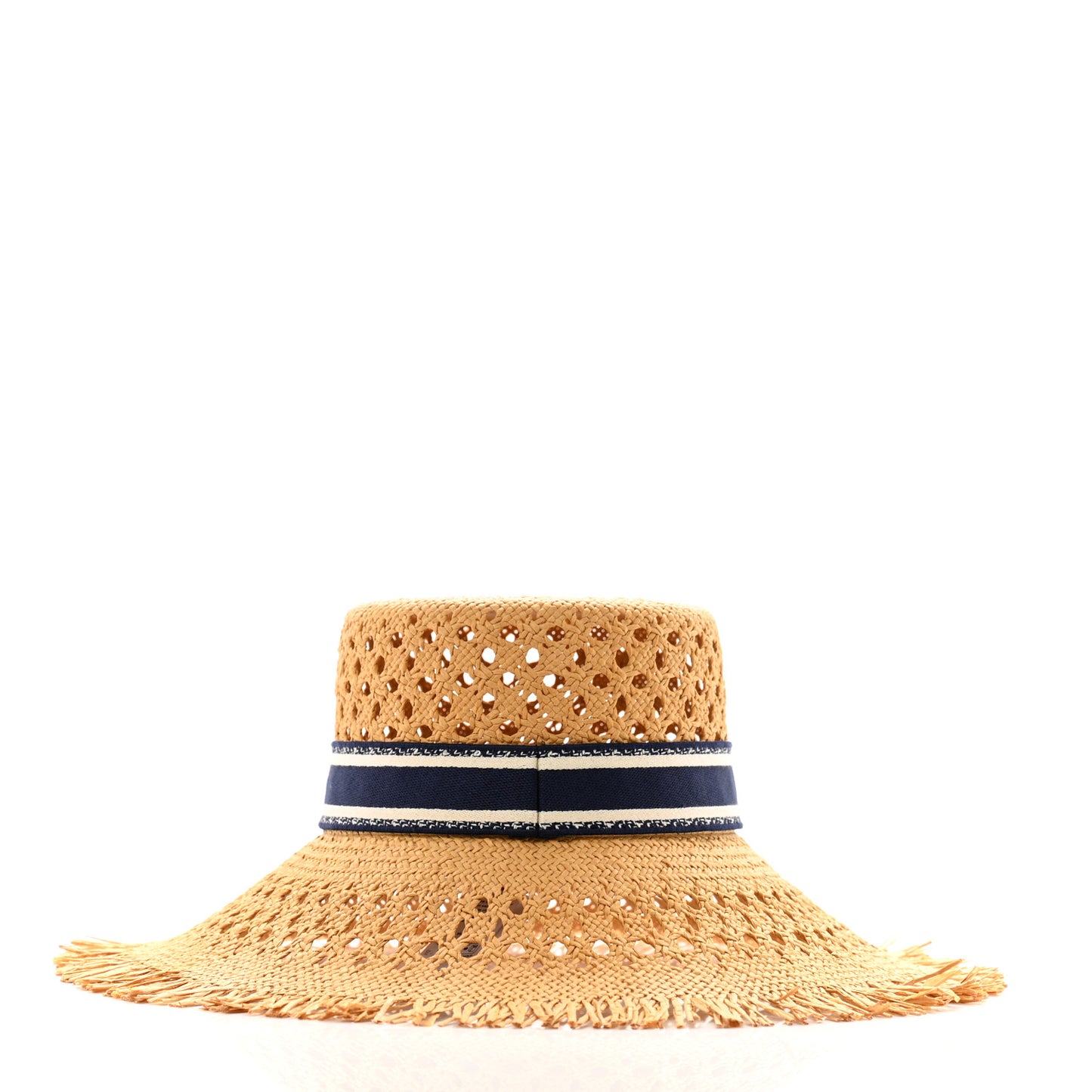 Straw Embroidered Bob Naughtily Large Brim Hat 58 Blue Multicolor