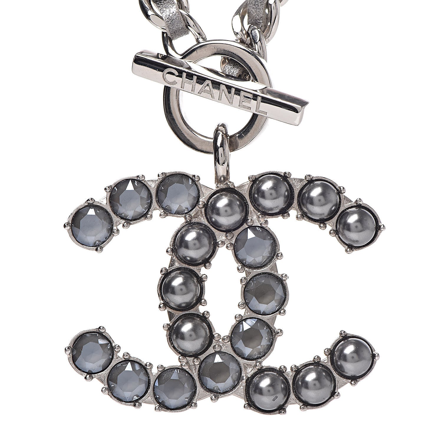 Chanel Crystal Beads Lambskin CC Short Necklace Silver 4 of 4