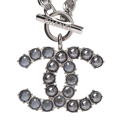 Chanel Crystal Beads Lambskin CC Short Necklace Silver 4 of 4