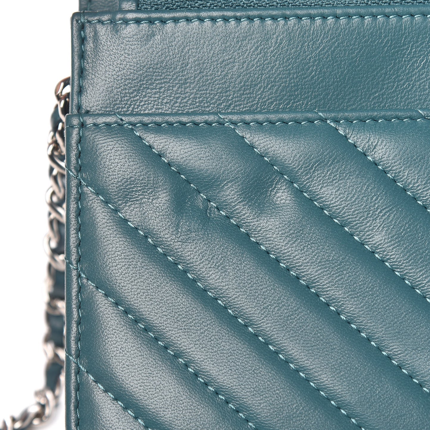 Lambskin Chevron Quilted Wallet On Chain WOC Blue