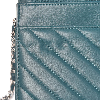 Chanel Lambskin Chevron Quilted Wallet On Chain WOC Blue 11 of 15