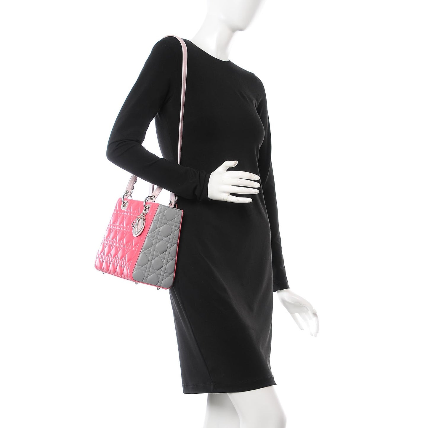 Lambskin Cannage Medium Tri-Color Lady Dior Fuchsia