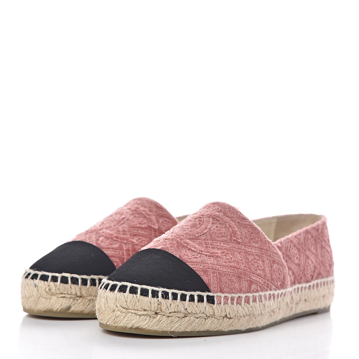 Velvet Grosgrain Quilted Camellia CC Espadrilles 37 Pink Black