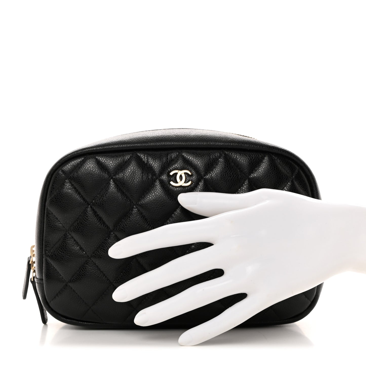 Caviar Quilted Medium Curvy Pouch Cosmetic Case Black