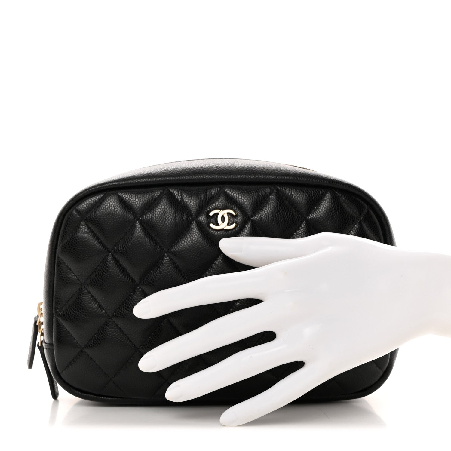 Chanel Caviar Quilted Medium Curvy Pouch Cosmetic Case Black 2 of 8