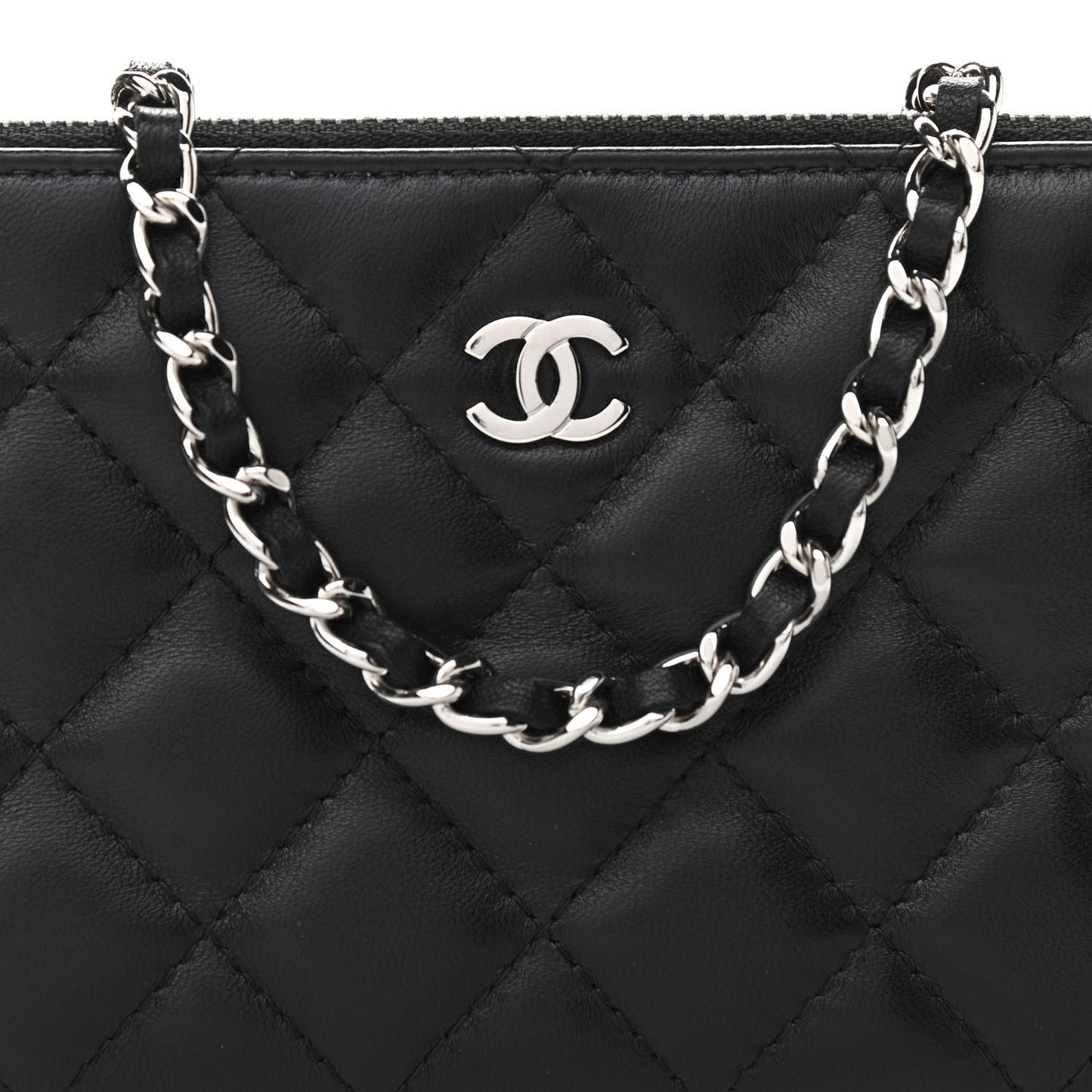 Lambskin Quilted Small Clutch With Chain Black