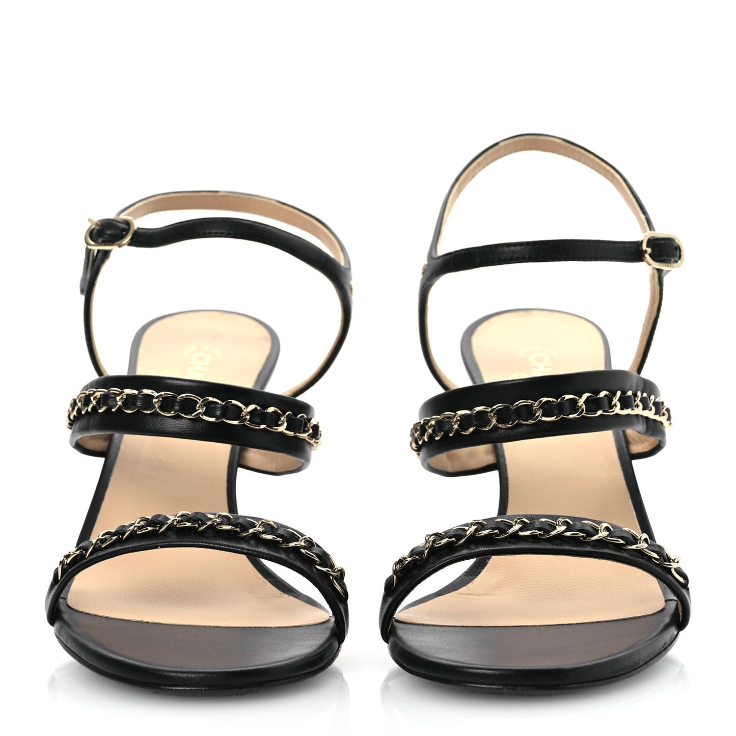Lambskin Chain Strap Sandals 40 Black