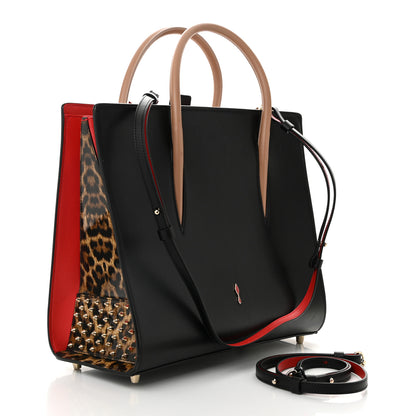 Christian Louboutin Calfskin Patent Leopard Spiked Large Paloma Black 3 of 10