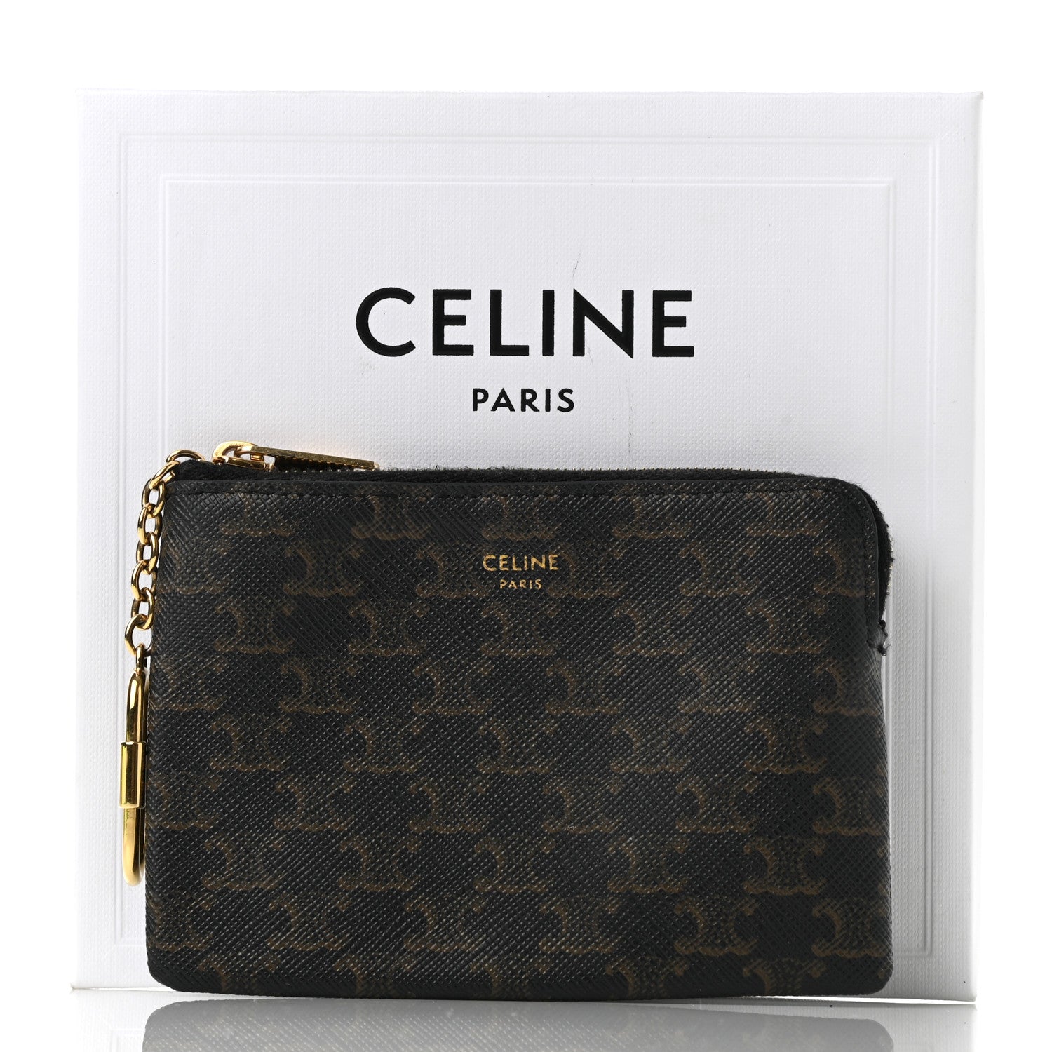 Celine Triomphe Canvas Coin and Card Pouch With Hook Black 9 of 9