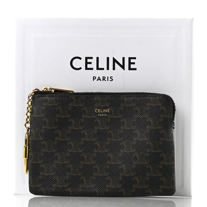 Celine Triomphe Canvas Coin and Card Pouch With Hook Black 9 of 9