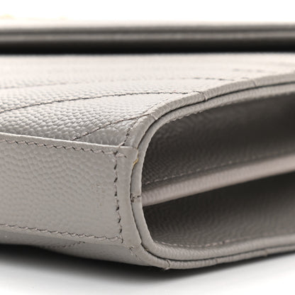Saint Laurent Grain De Poudre Matelasse Chevron Monogram Chain Wallet Oyster Grey 9 of 13