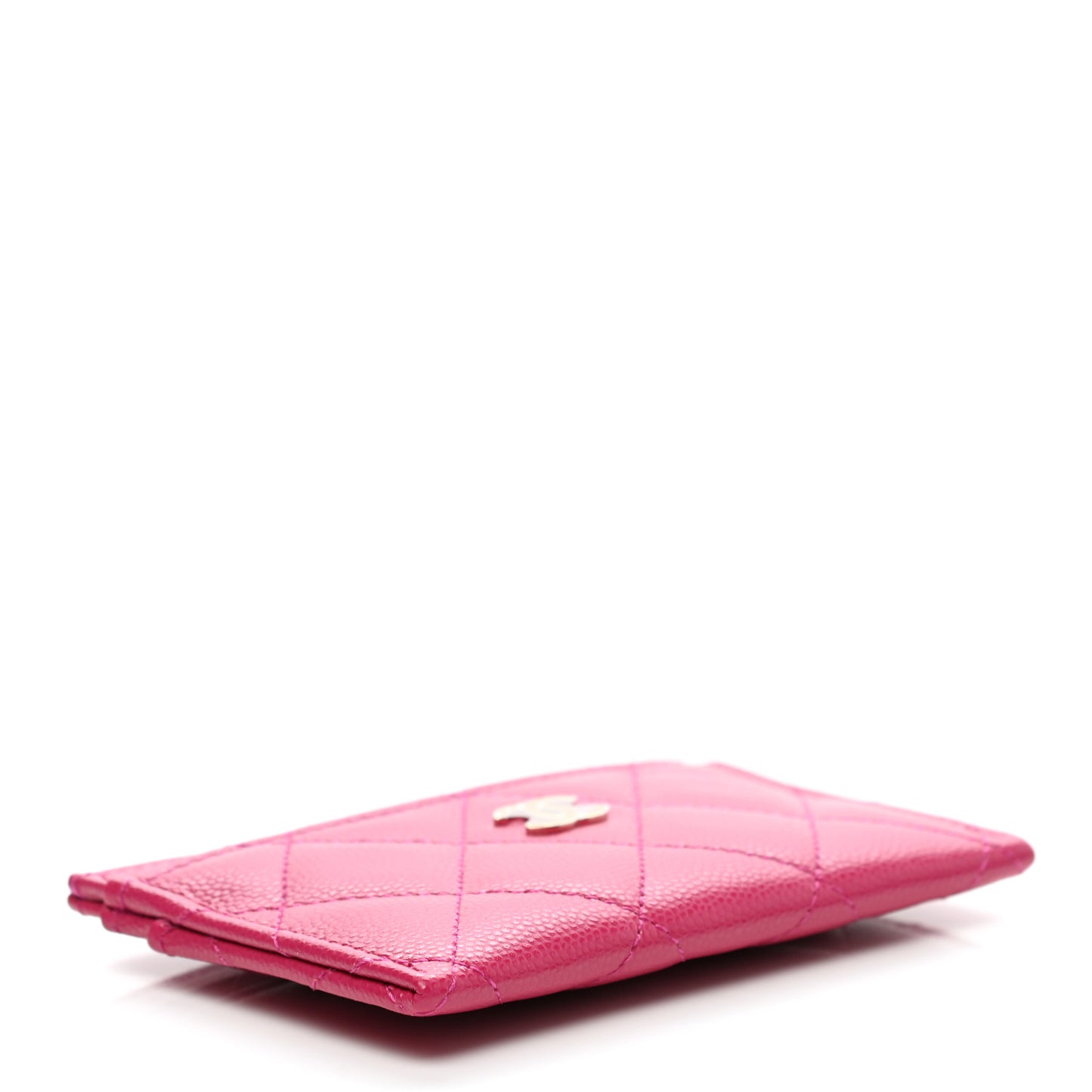 Caviar Quilted Card Holder Fuchsia